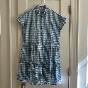 Madewell Ruffle-Sleeve Tiered Shirtdress in Gingham Check, XS